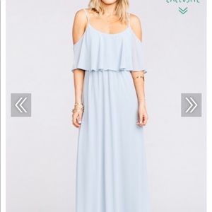 Show me your mumu steel blue ruffle dress